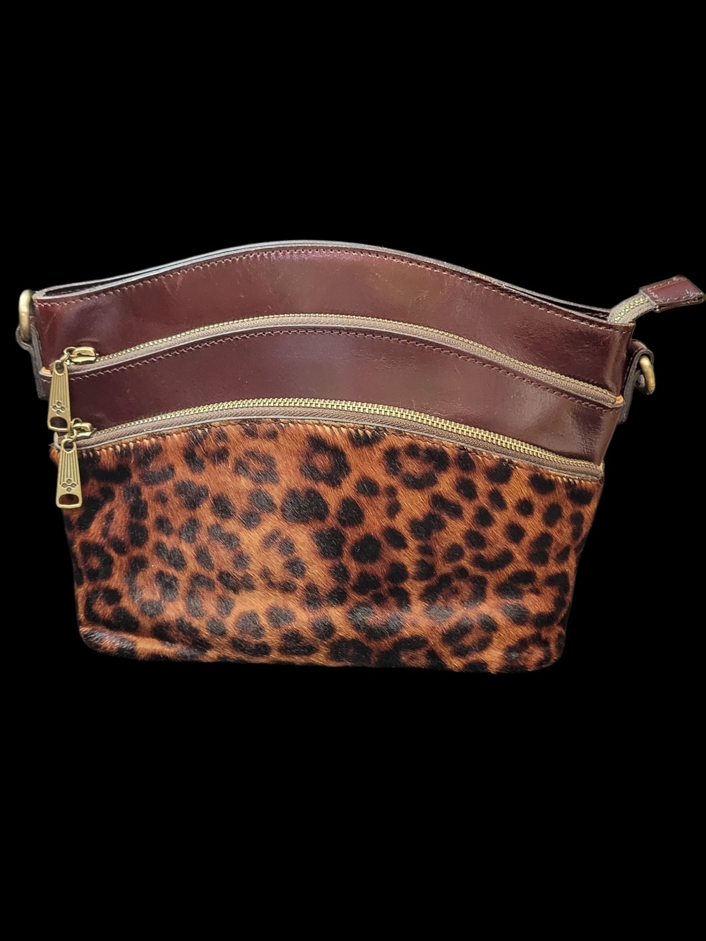 Patricia Nash Leopard Print & Brown Leather Crossbody Bag